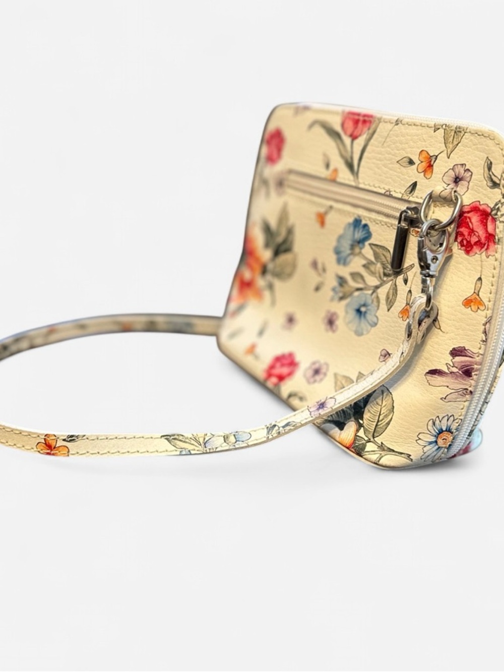 Leather Vera Pelle Crossbody Floral Mini Bag Purse Made In Italy White Genuine - Picture 6 of 8